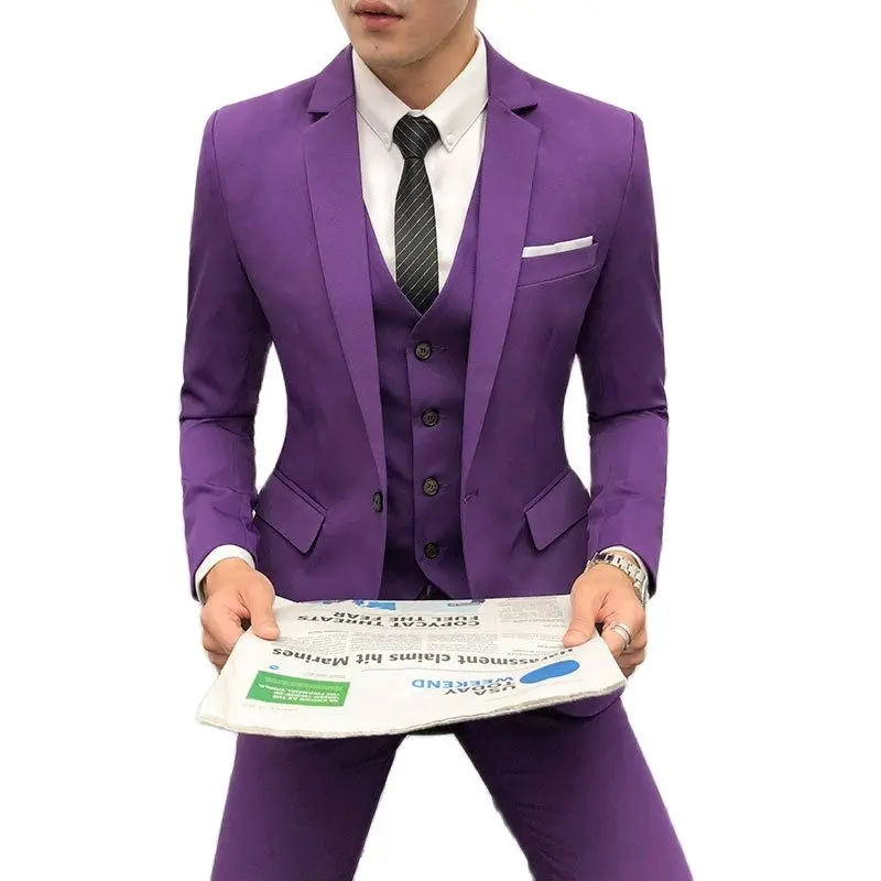 

202(Blazer + Pants + Vest )1Men's suits dress banquet wedding 3-piece suit solid color single button wedding dress
