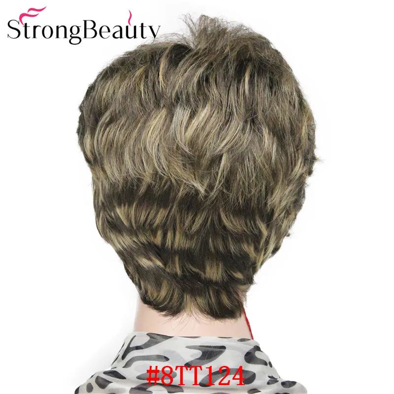 StrongBeauty синтетические Короткие Волнистые Волосы пышные натуральные светлые/серебристо-серые парики с челкой для женщин много цветов на выбор