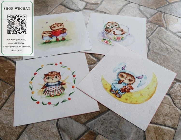 15*15 см мультфильм сова ручная окрашенная DIY Печать 100% хлопок холст с цифровой