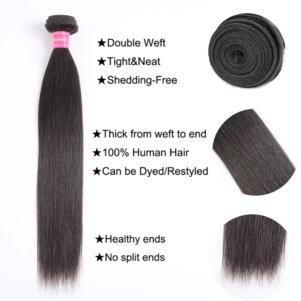 Бразильские прямые волосы пучки с фронтальным закрытием человеческие 4x13