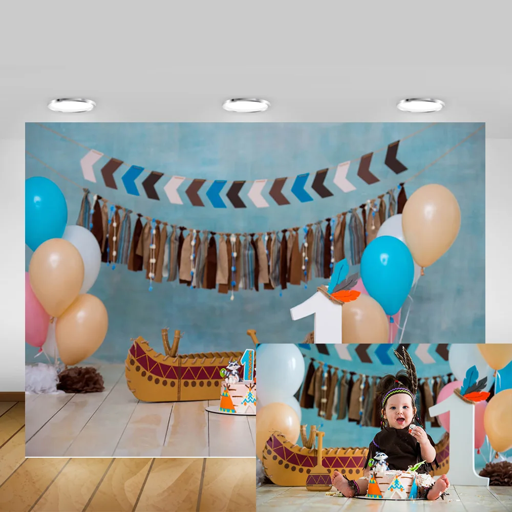 

Детский фон для фотосъемки на 1-й День рождения день рождения торт стол реквизит лодка парусный тематический фон воздушные шары Декор