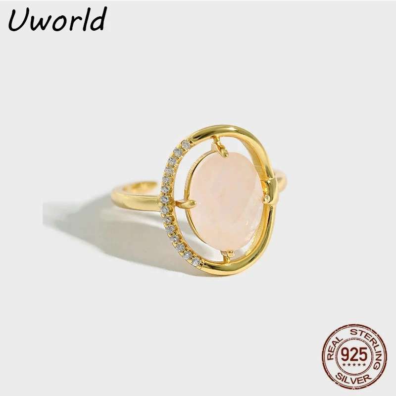 

Round Rose Quartz Stone Open Ring Good Selling S925 Sterling Silver Rose Quartz Stone Rings 18K Gold Plated Ring
