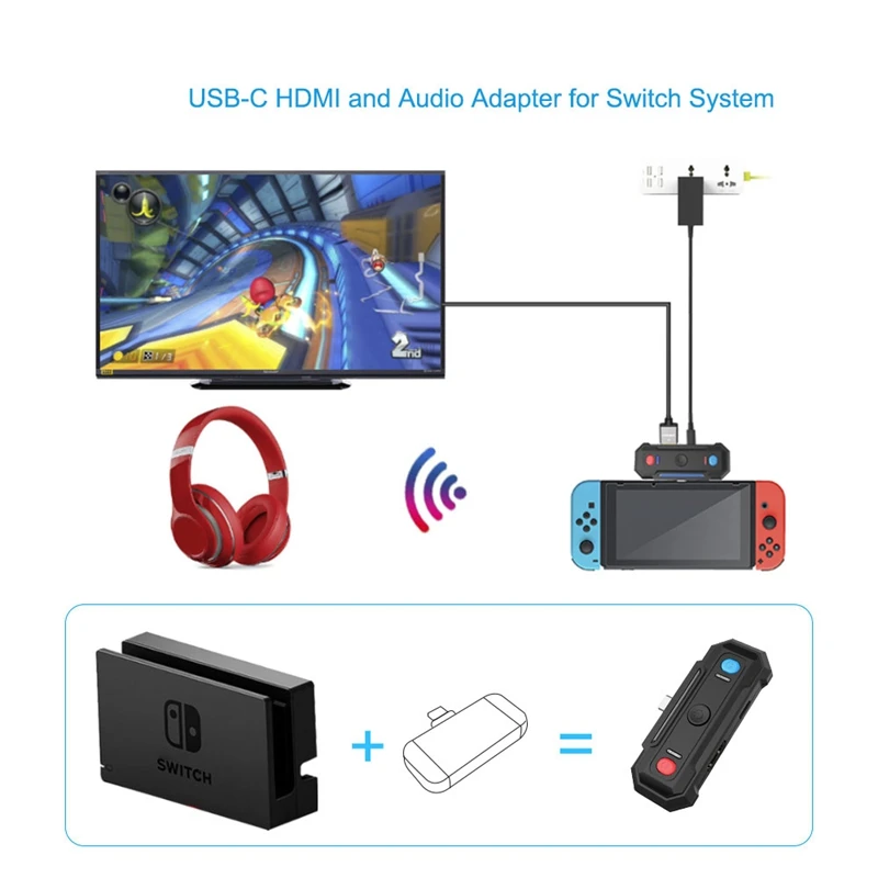 

Bluetooth 5.0 USB Type-C Audio Adapter TV HDMI Charger Converter for Nintendo Switch/Lite New Air Huawei Samsung