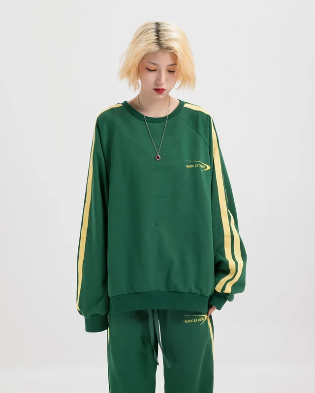 Повседневные толстовки женские с круглым вырезом рукавом в полоску большие