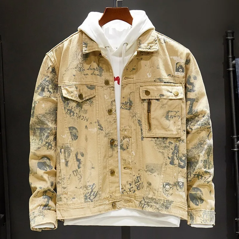 Камуфляжные нестандартные мужские джинсовые куртки с вышивкой осенние