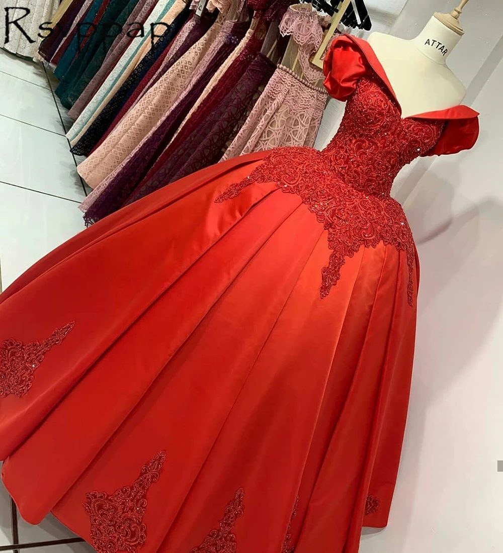 

Red Ball Gown Quinceanera Dresses For Girls 2021 Exquisite Beaded Appliques V-neck With Short Sleeves Party Formal Gowns