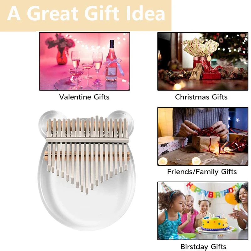 

Kalimba 17 Keys Acrylic Thumb Piano Transparent Kalimba Finger Piano with Tuner Hammer Gig Bag For Beginner Music High Quality