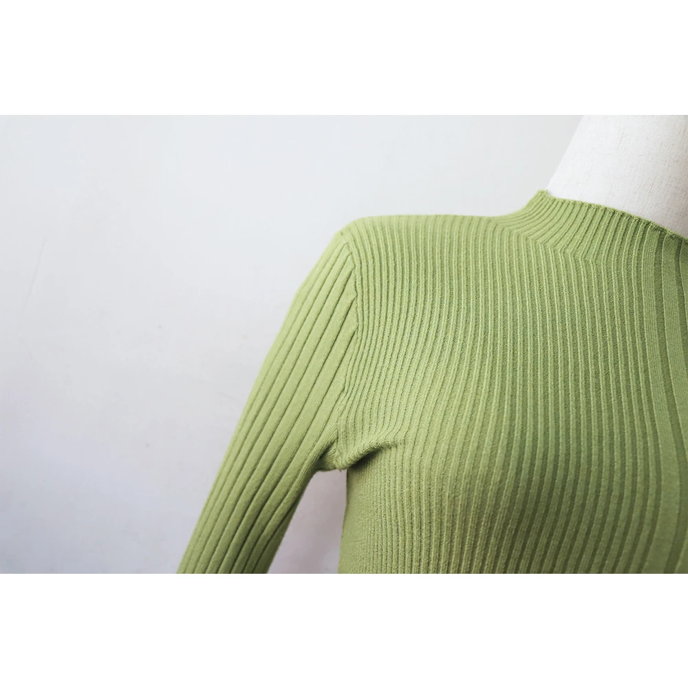 Женский свитер с высоким воротником базовый облегающий пуловер длинными