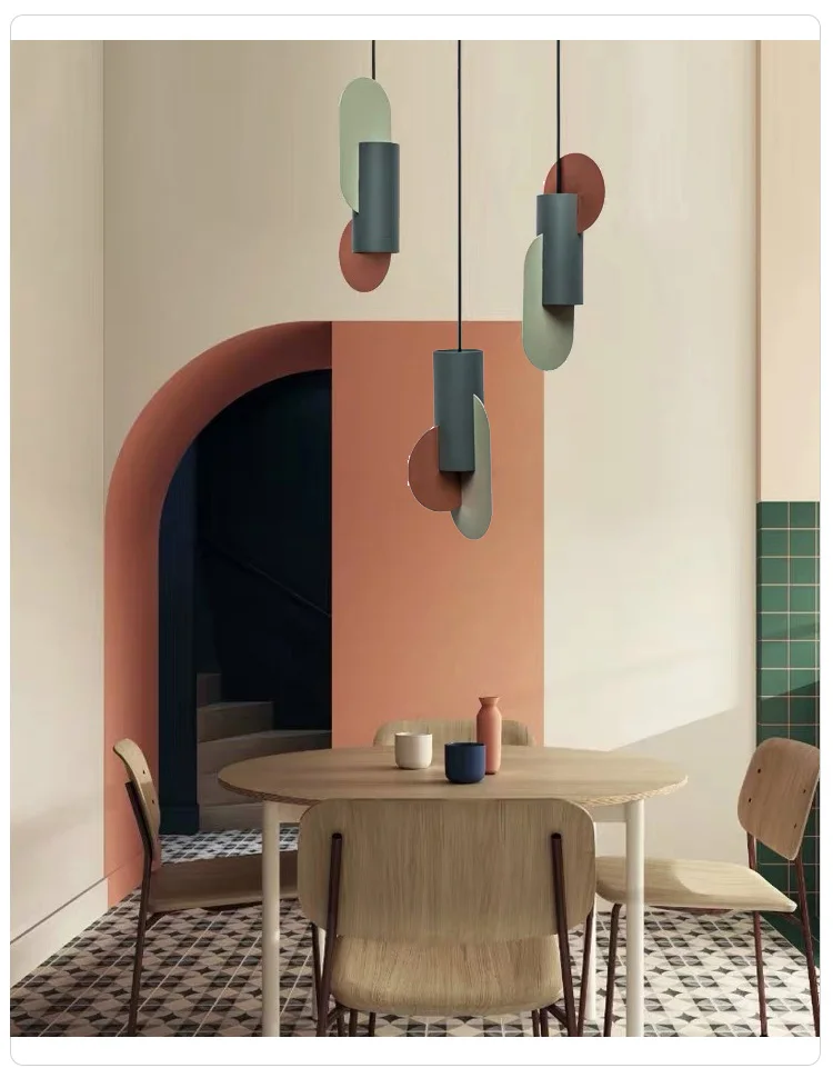 Nordic Modern pendant light color matching single head hanging lamp green cylindrical LED bedroom Home decor lighting Fixtures