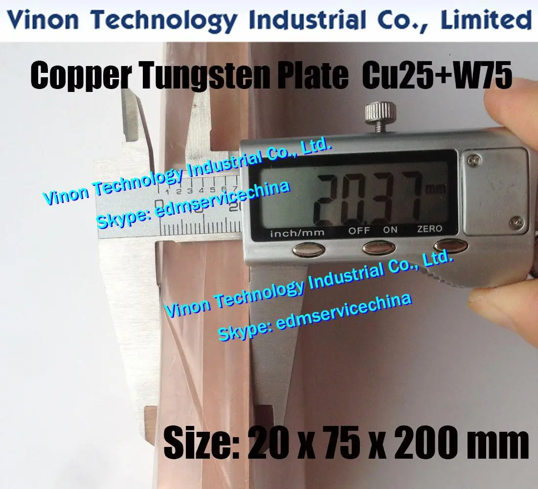 (1PC PACK) 20x75x200mm Copper Tungsten Plate CuW75 (W75+Cu25) edm Electrode W75 Electric Spark