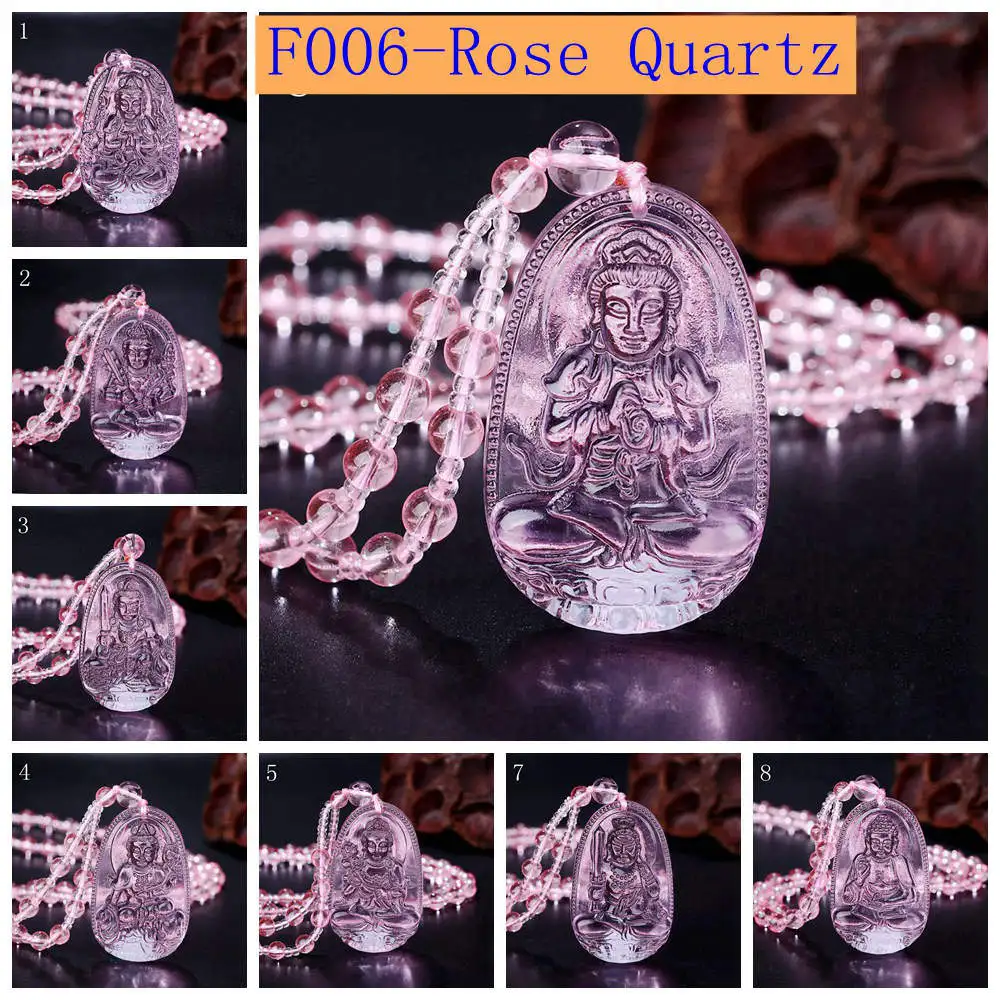 F006-Rose Quartz Yumten ожерелье с Буддой кулон из природного кристалла камень резные счастливые аксессуары, цепочка на свитер blessding рейки драгоценный камень Guardian подарки кулоны женские ожирелье - Окраска металла: F006-Rose Quartz