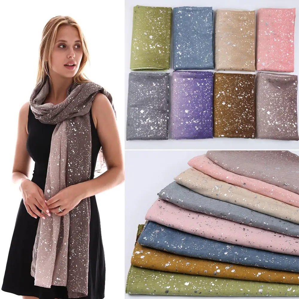 Горячая продажа Омбре Блестящий хлопковый шарф Мусульманский Хиджаб Серебряный