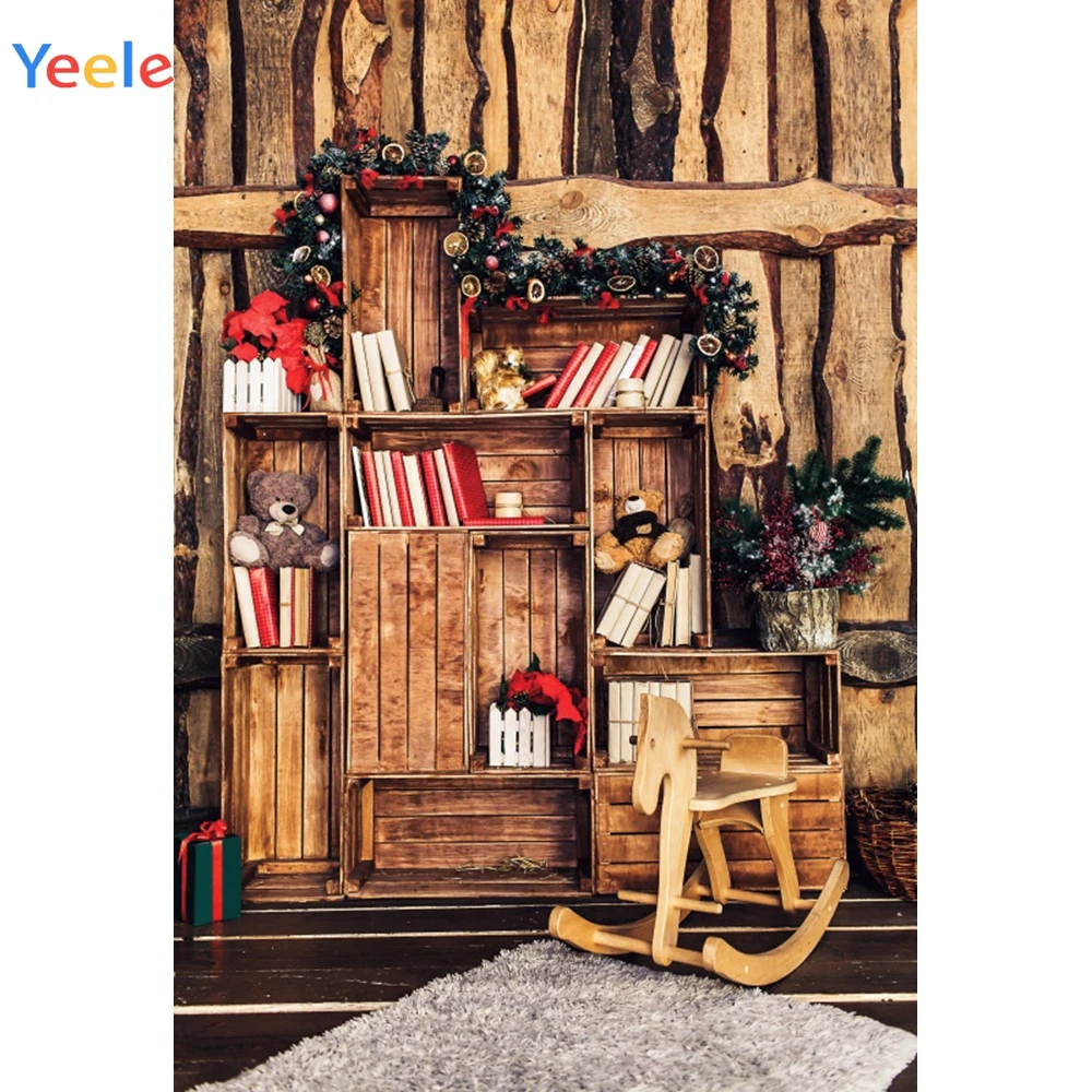 

Yeele Merry Christmas Wood House Toy Selves Books Background Photophone Photo Studio Photography for Decoration Customized Size