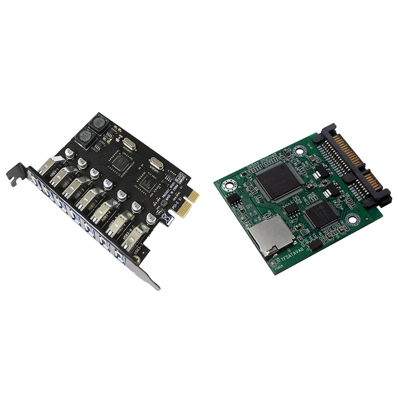 

1 Pcs USB 3.0 PCI-E Expansion Card Adapter 7 Ports USB 3.0 Adapter & 1 Pcs Micro-SD TF Card to 22Pin SATA Adapter Card