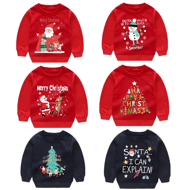 Зимняя Рождественская футболка с длинным рукавом для девочек одежда мультяшным