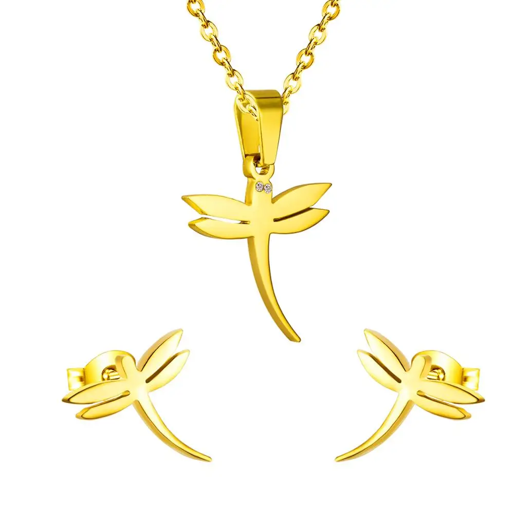 Комплект ювелирных изделий LUXUKISSKIDS Dragonfly из нержавеющей стали с фианитами