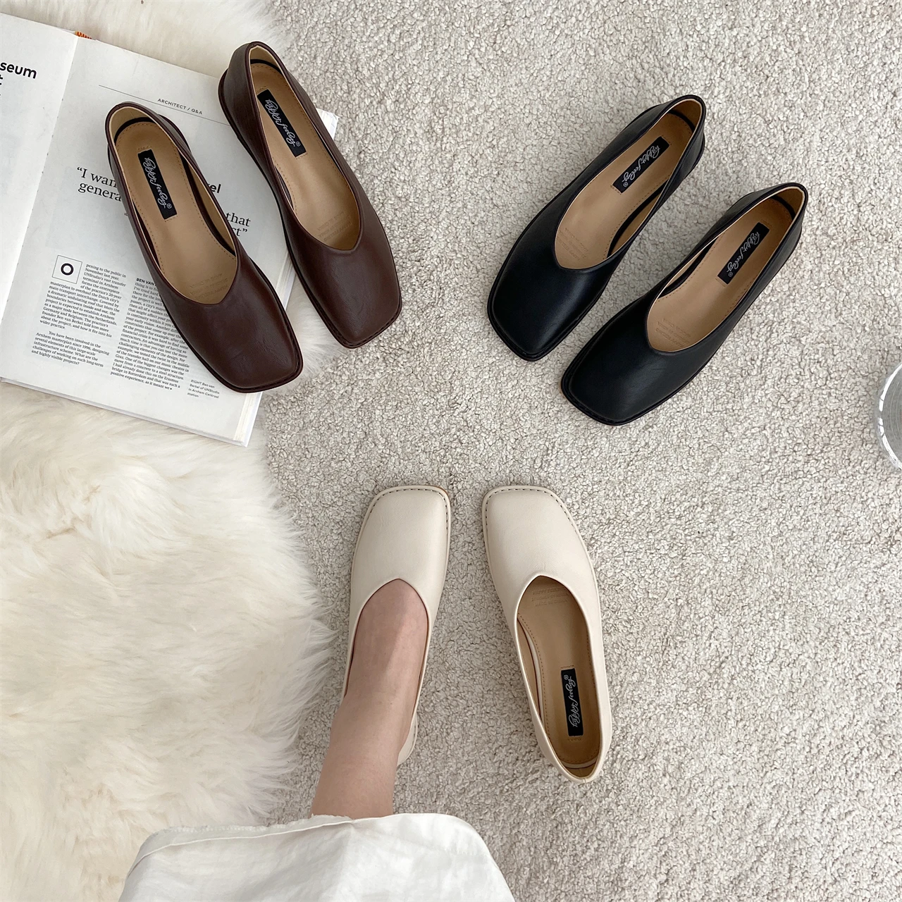 

Bailamos 2021 Spring Flats Women Fashion Brand Square Toe Flat Ballet Shoe Female Casual Slip On Loafer