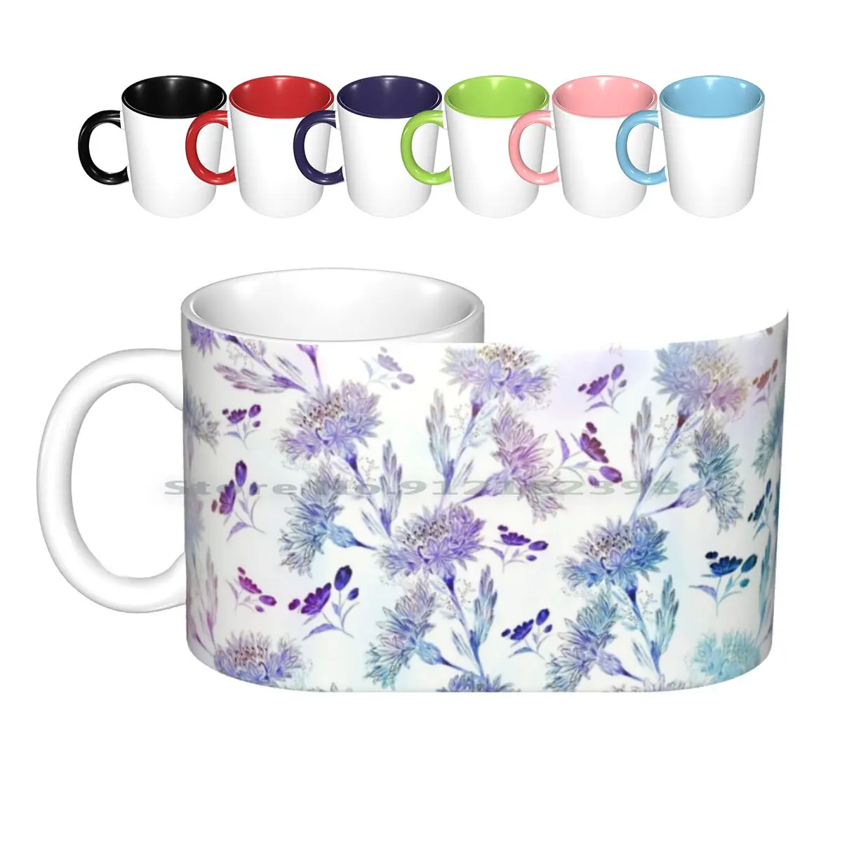 

Васильковые керамические кружки, кофейные чашки, Кружка для молока и чая, креативные цвета, Летние цвета, цветы, васильковые, филигранные