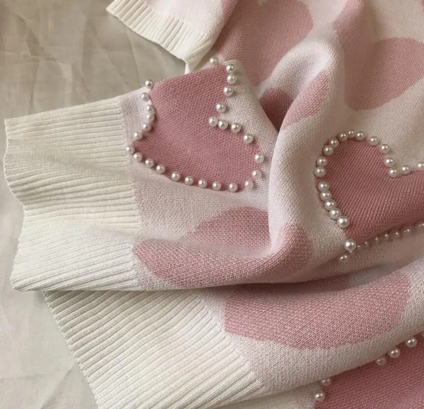 

2021 Autumn Love Printed Knitted 2 Peice Set Women Short Sleeve Beading Sweater Female Tops + Pants Suit Casual Tracksuit w432