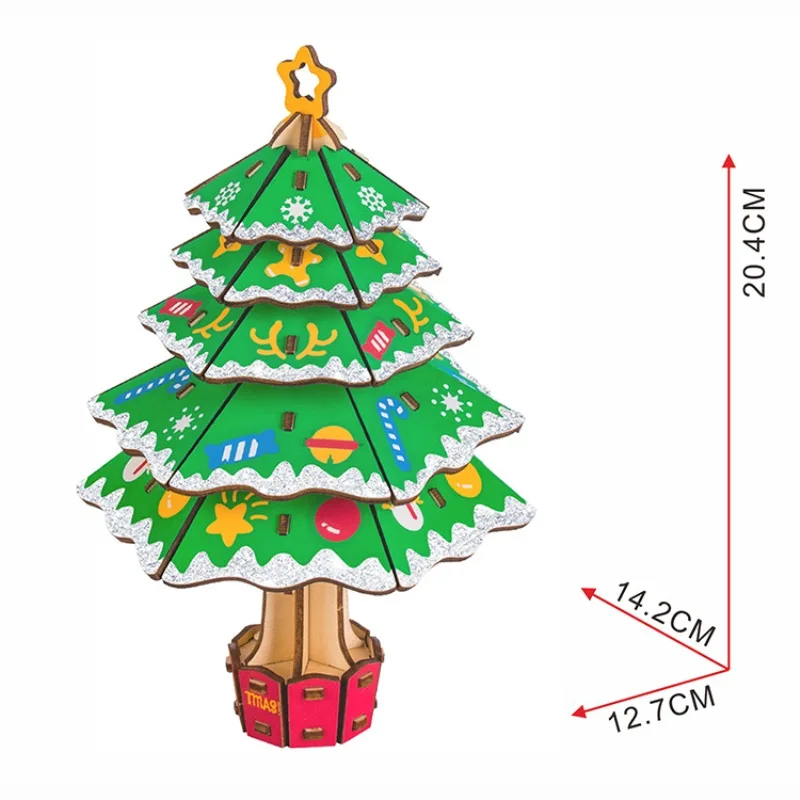 

Christmas tree DIY toy 3D wooden three-dimensional jigsaw puzzle laser cutting processing DIY handmade toys Christmas gift
