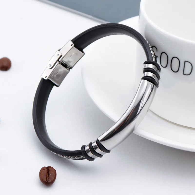 Крутой мужской браслет в стиле панк из нержавеющей стали и силикона браслеты с