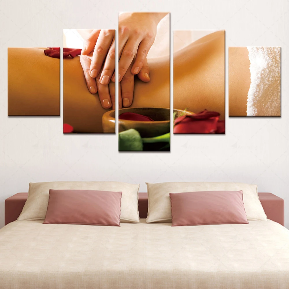 

Artsailing Modern Spa Green Massage Health Salon Background Wall Decor Unframed Beauty Shop Artwork 5 Pieces Wall Picture Canvas