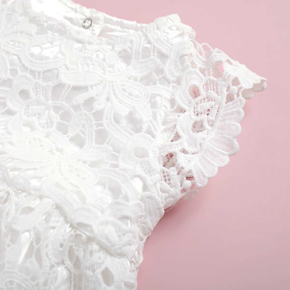 

Baby Summer Rompers, Solid Color Lace Crochet Short Sleeves Jumpsuit with Back Bowknot for Toddler Girls, 0-24 Months