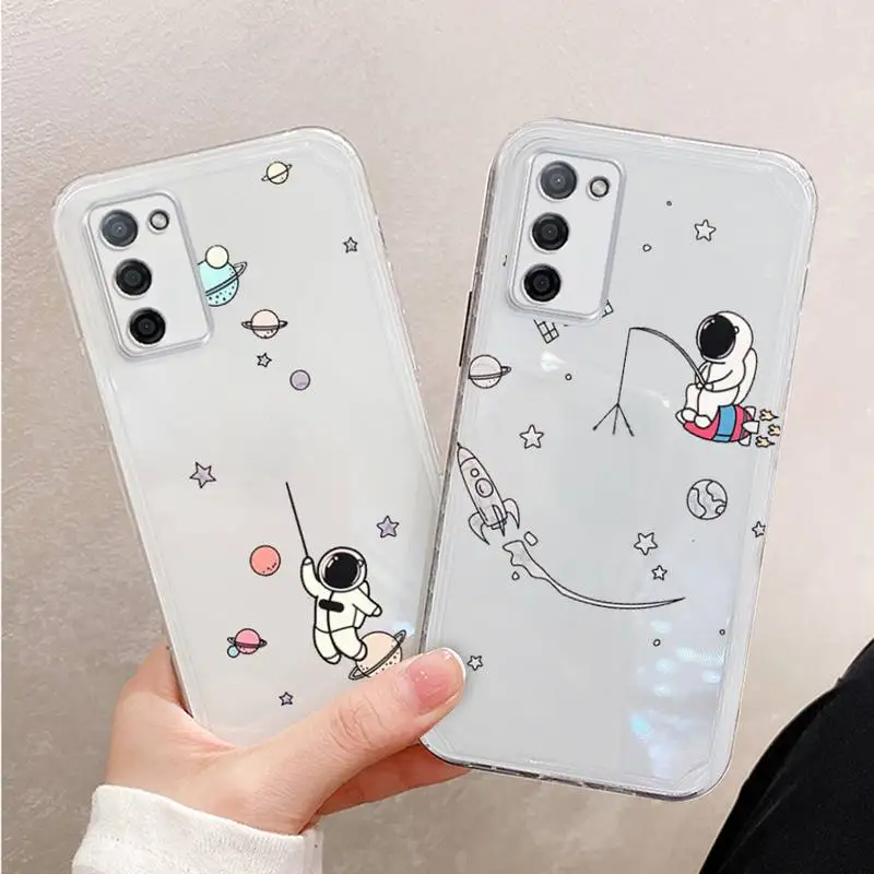 

Cute Cartoon Astronaut Star Space Phone Case For Xiaomi Mi 11 Ultra Lite 10 Redmi Note 9 8 7 9a K30S K40 Pro Transparent Coque