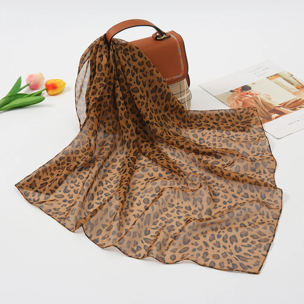 Модный шарф с леопардовым принтом шифоновый хиджаб квадратный Женская Косынка