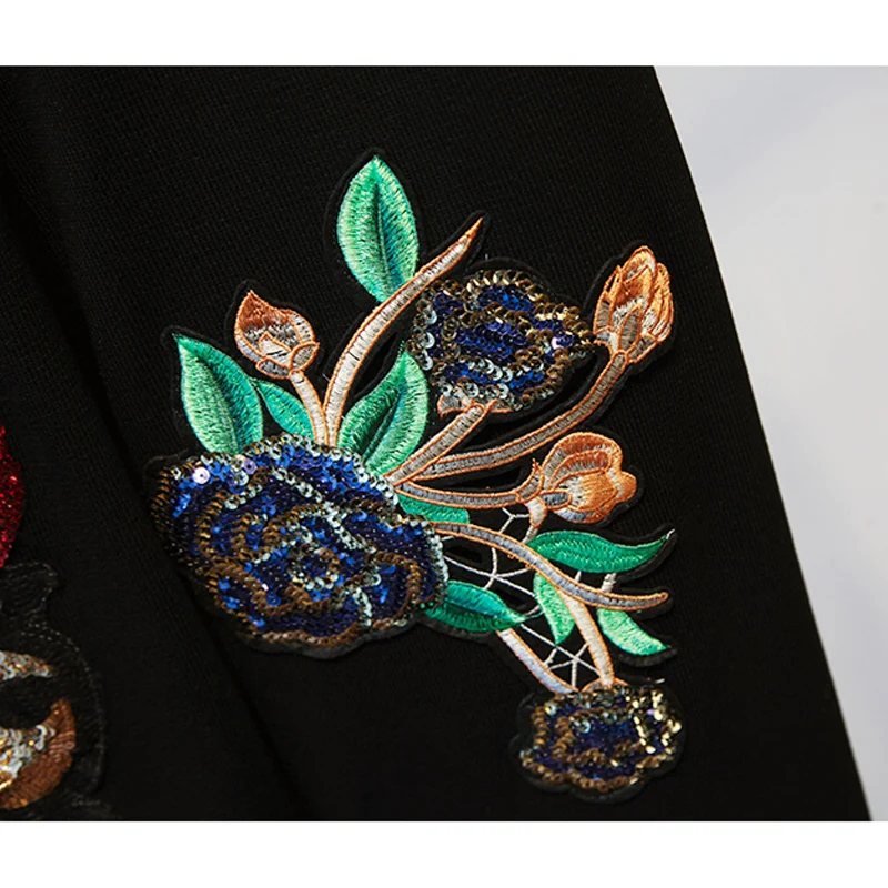 

Manual Sequin Flower Embroidery Bird Print Knit Tracksuit Suit Women O Neck Pullover Top Pencil pant Female Casual Knitwear Sets