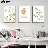 girl leaves color decorative living room home canvas children wall art printing poster oil painting cartoon plant animation