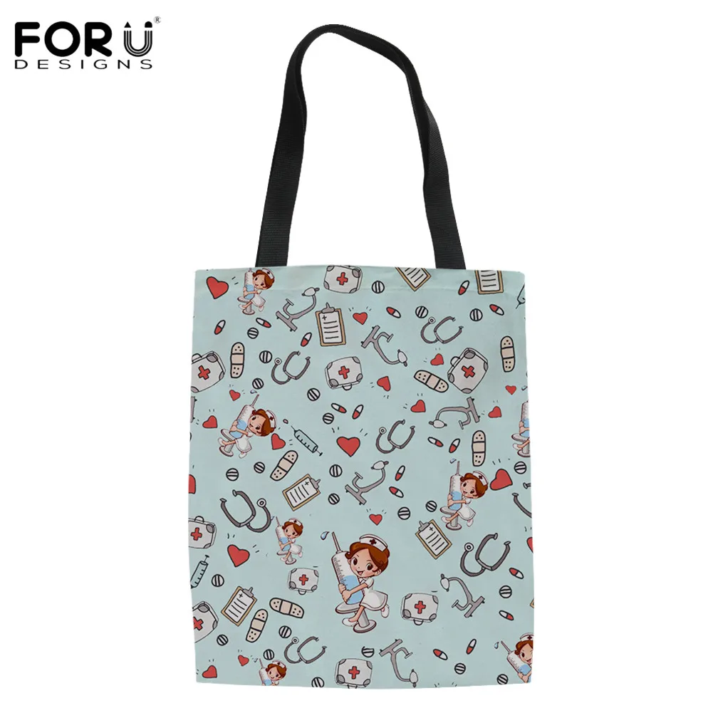 

FORUDESIGNS White Tops Medicine Save Life Nurse/Doctor Prints Handle Tops Messenger Bolsa Cute Cartoon Casual Linen Shoulder Bag