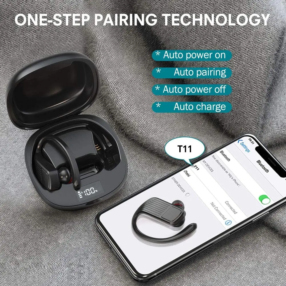 

TWS Wireless Bluetooth Earphone Sports Waterproof Sweat Proof Headphone Stereo Ear Hook Headsets Earbuds With Microphone