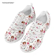 Twoheartsgirl Women Nursing Shoes Girls Flats Breathable Cartoon Nurse Printing Female Mesh Shoes Li