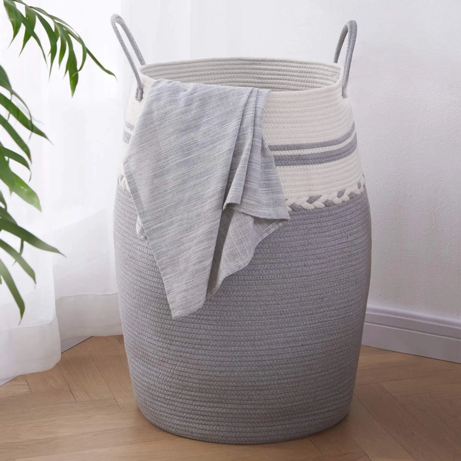 

Laundry Hamper Woven Rope Large Clothes Height Tall Laundry Basket with Extended Handles for Storage Clothes Toys in Bedroom