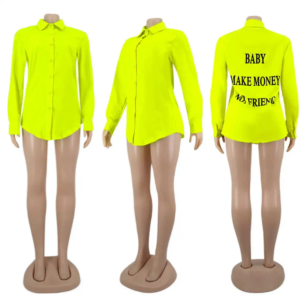 

Letter Print Turn-Down Collar Button Shirt Dress Women Fall Clothes Long Sleeve Mini Dress Ladies Party Club Casual Autumn Dress