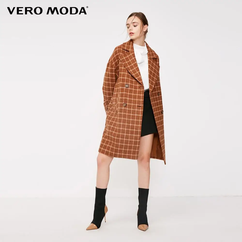 Vero Moda зимнее клетчатое длинное шерстяное пальто с лацканами | 318327551 - Цвет: Camel