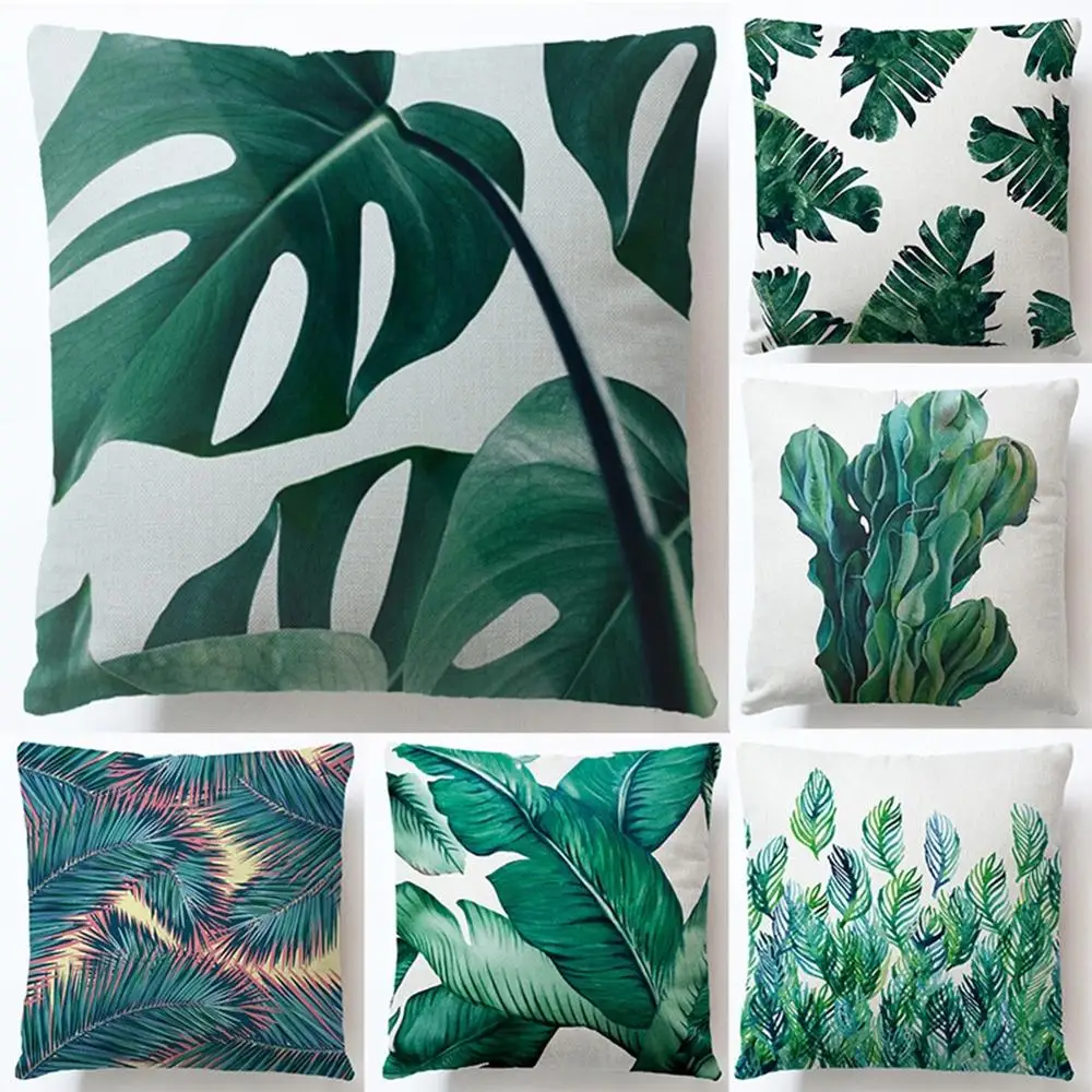 

Fashion Pillowcase Tropical Rain Forest Plant Leaf Style Pillow Case Printing Tree Flowers Car Sofa Cushion Backrest Home Decor