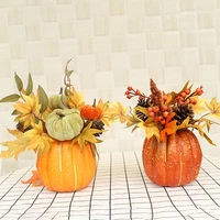 artificial pumpkins gourd berry and maple fall leaves pine cones arrangement for table home decor for thanksgiving deco