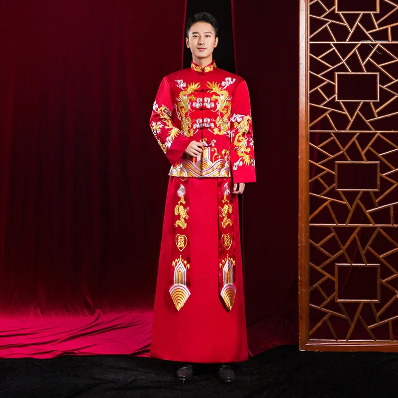 

Высокого класса с вышивкой дракона традиционный Для мужчин нарядные атласные свадебные туфли Винтаж Восточные классические Vestidos китайско...