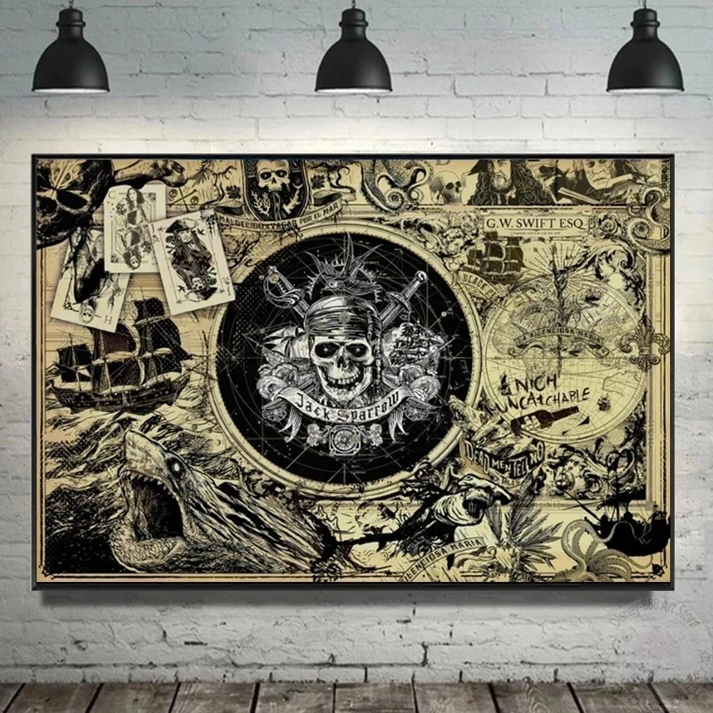 Карта пиратов Карибского моря Мао Кун фотография Череп сокровищ плакат печать