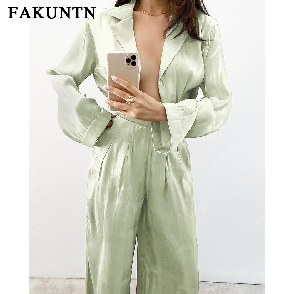 저렴한 FAKUNTN 여성 세트 라운지웨어 2021 패션 가을 겨울 긴팔 셔츠와 바지 기질 투피스 세트 여성 의류 저렴한 FAKUNTN 여성 세트 라운지웨어 2021 패션 가을 겨울 긴팔 셔츠와 바지 기질 투피스 세트 여성 의류