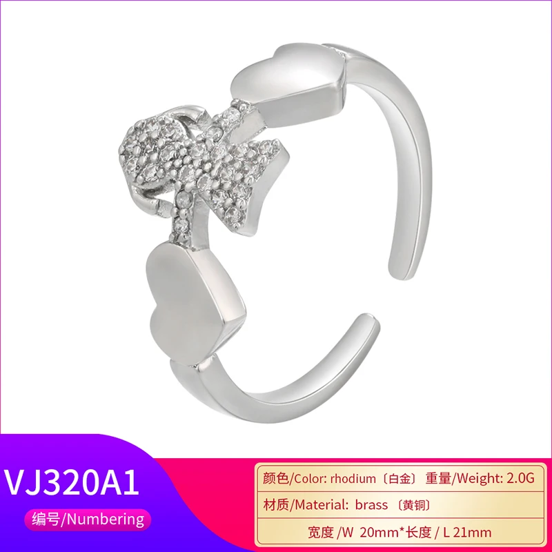 ZHUKOU Новое серебряное кольцо в виде марионетки с фианитом свадебное Открытое для