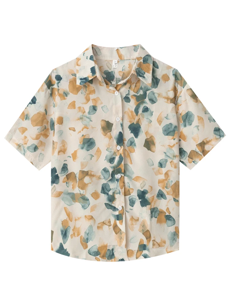 

Women's Blouses and Shirts wind printed shirt female leisure outside Hong Kong flavour short sleeves jacket to wear summer