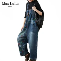 max lulu british luxury fashion spring female floral bleached jeans womens vintage loose overalls ladies casual blue pantalons