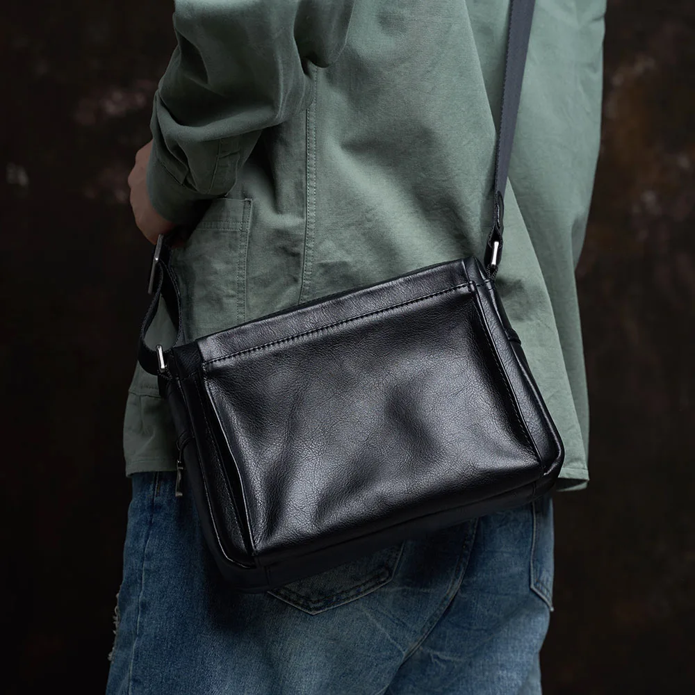 

NUPUGOO Casual Men's Shoulder Bag Genuine Leather Fashion Trend Messenger Original Small Crossbody Zipper Bag For 9.7 Inch Ipad