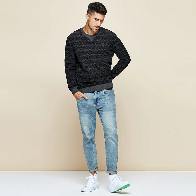 KUEGOU 2019 Autumn Cotton Stripe Black Sweater Men Pullover Casual Jumper For Male Wear Brand Knitted Korean Style Clothes 12673 | Мужская