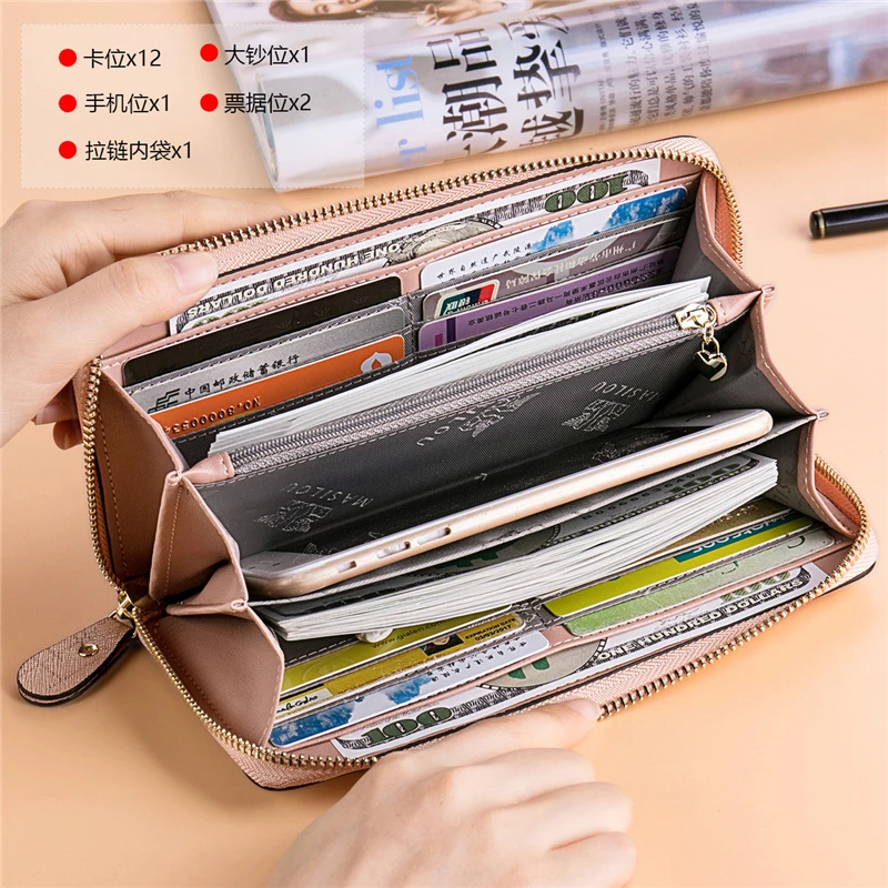 Women Split Leather High Quality Wallets Female Solid Color Zipper Coin Purse Ladies Fashion Design Card Holder Clutch Phone Bag
