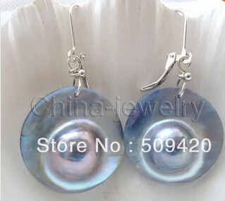 Бесплатная доставка красивый AAA 23 мм серый блистер Mabe жемчужные серьги-925