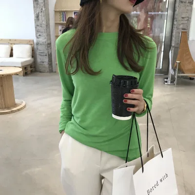 

New casual cotton bottoming long-sleeved T-shirt women gray